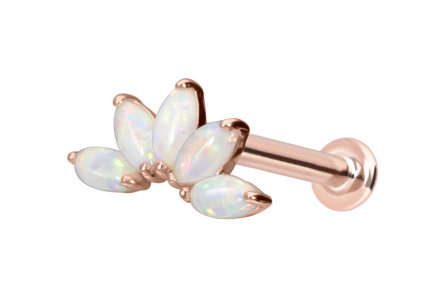 14 Karat Gold Labret Piercing mit Push Fit LOTUSBLÜTE + SYNTHETISCHE OPALE